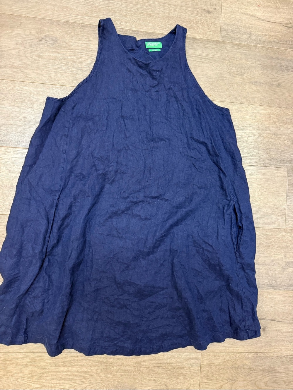 United Colors Of Benetton Navy Blue Sleeveless Linen Dress